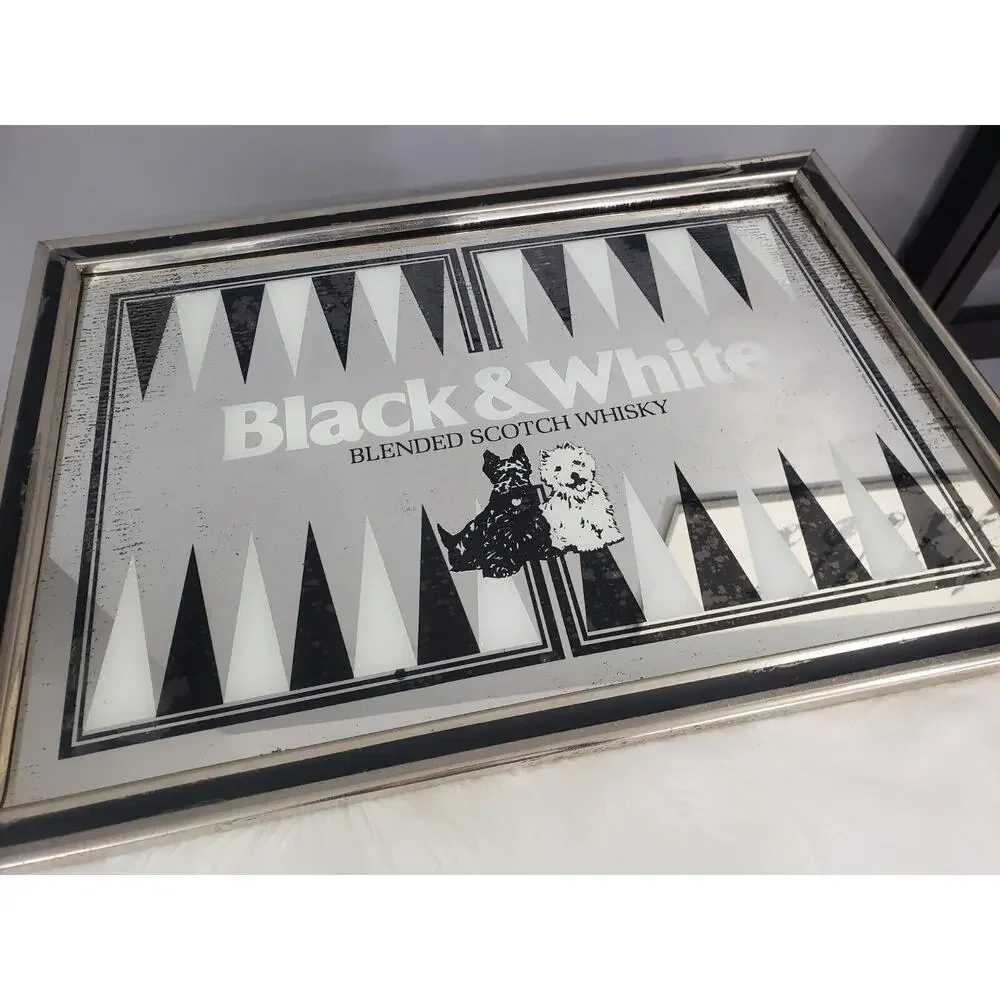 Vintage 1980 Brytone Black‎ & White Scotch Whisky Advertising Mirror Sign Large